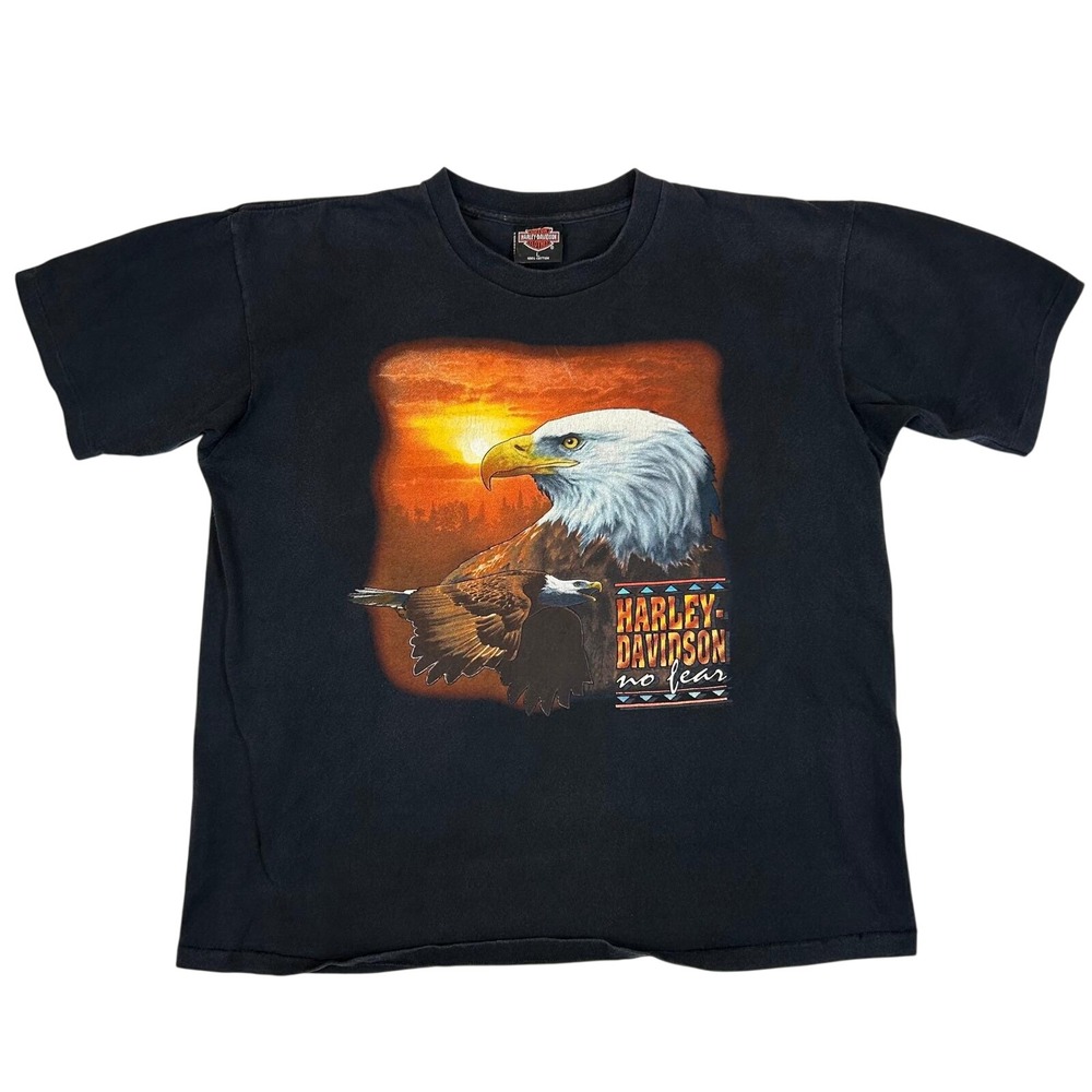 Harley Davidson Eagle Mills Marquette Michigan Black Graphic T-Shirt Mens L